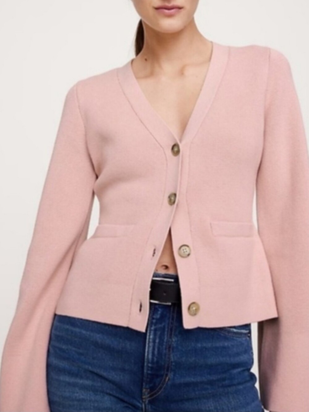 Banana Republic Larkspur Pink Cotton-Silk Flare-Sleeve Cardigan, Size L